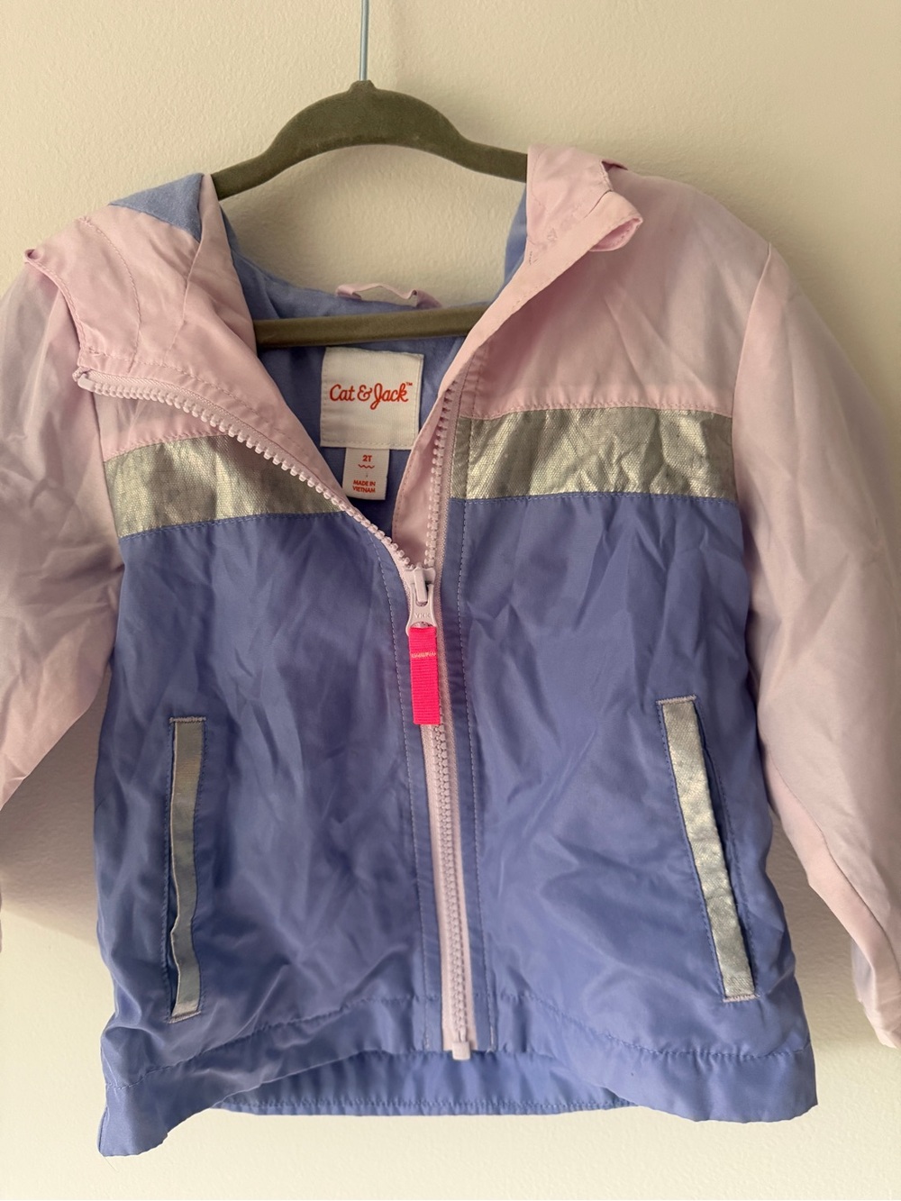 Cat & Jack Lavender and Light Pink Hooded Rain Jacket with Silver Accents